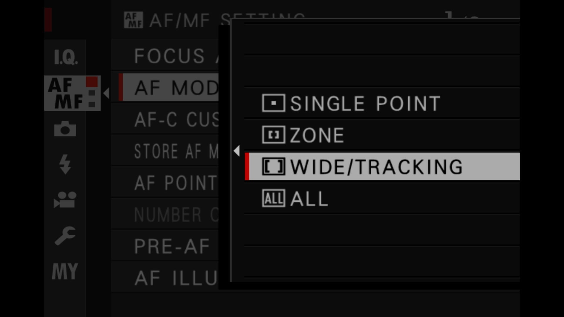 Wide/Tracking Mode Selected