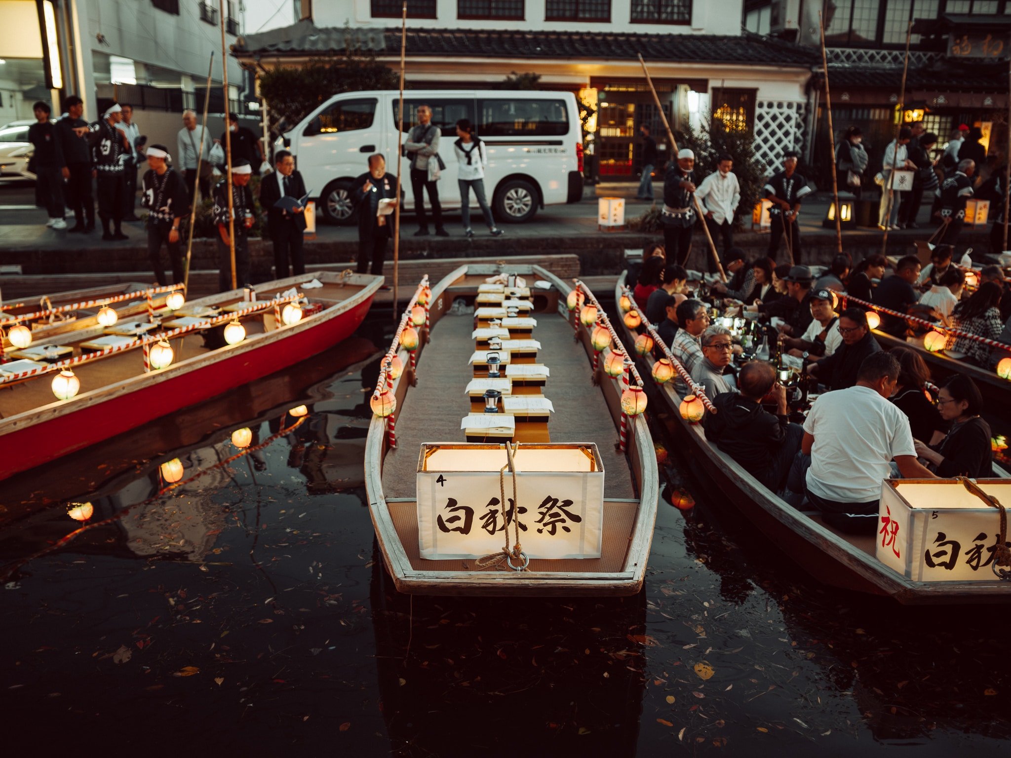 Yanagawa Boats getting ready for dinner parade